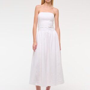 Premium Linen Drop-Waist Belted Midi Dress